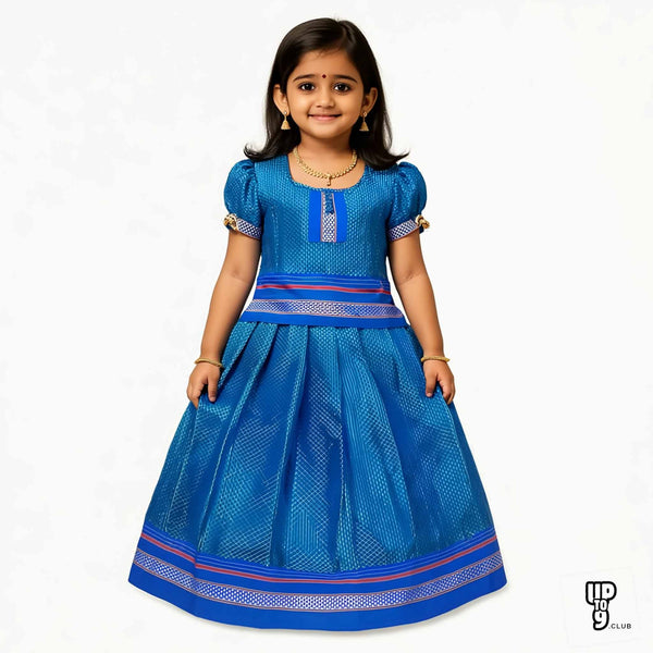 SRI LAKSHMI NARAYANA  Girls Traditional Indian Lehenga Choli Set, Blue, Khun Silk Pattu Pavada 504SP