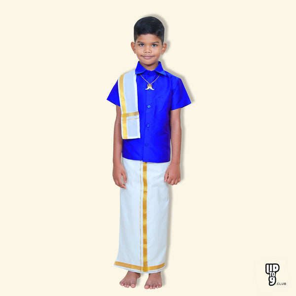 ROYAL TRENDY'S  Ethnic Wear Boys' Art Silk Shirt & Dhoti Set - Blue color