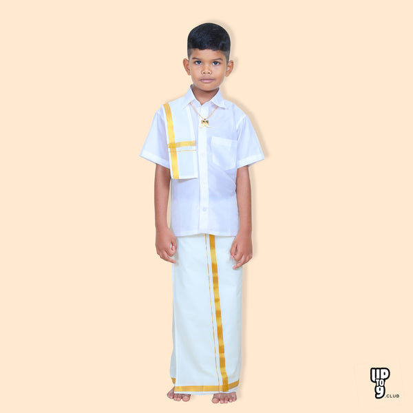 ROYAL TRENDY'S  Ethnic Wear Boys' Art Silk Shirt & Dhoti Set - White color