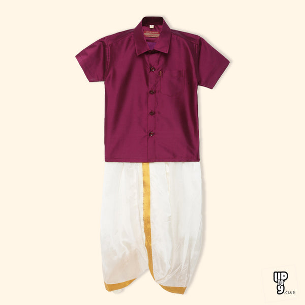 THANGAMAGAN PREMIUM Solid Purple Boys Panjagajam & Shirt Set