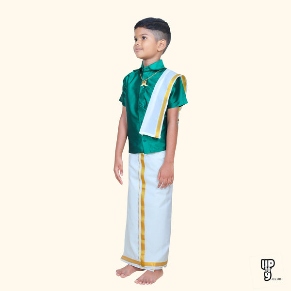 ROYAL TRENDY'S  Ethnic Wear Boys' Art Silk Shirt & Dhoti Set - Green color