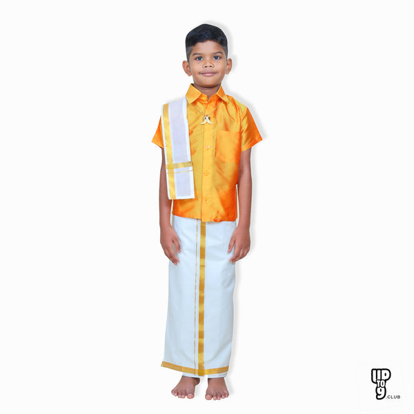 ROYAL TRENDY'S  Ethnic Wear Boys' Art Silk Shirt & Dhoti Set - Orange color