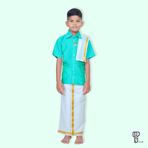 ROYAL TRENDY'S  Ethnic Wear Boys' Art Silk Shirt & Dhoti Set - Green color