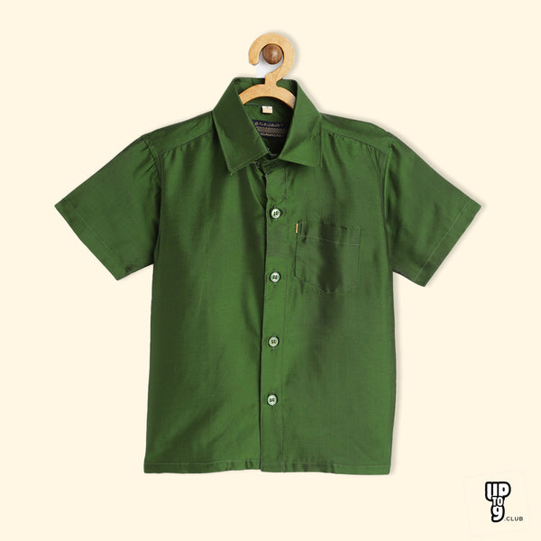 THANGAMAGAN PREMIUM Boys Green Original Regular Fit Solid Casual Shirt