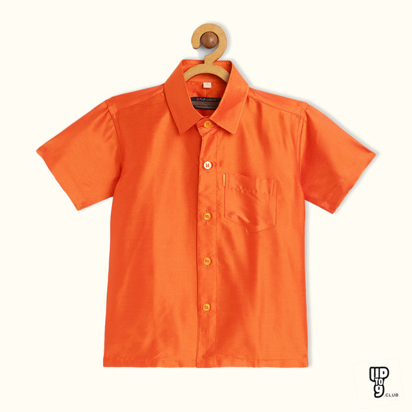 THANGAMAGAN PREMIUM Boys Orange Original Regular Fit Solid Casual Shirt