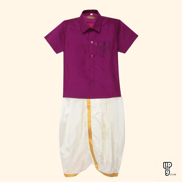 THANGAMAGAN PREMIUM Solid Purple Boys Panjagajam & Shirt Set