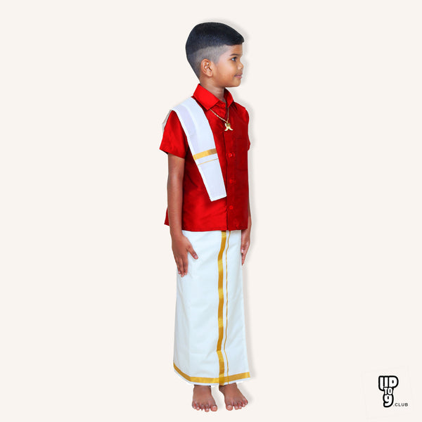 ROYAL TRENDY'S  Ethnic Wear Boys' Art Silk Shirt & Dhoti Set - Red color