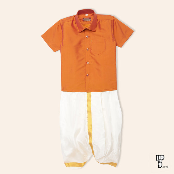 THANGAMAGAN PREMIUM Solid Orange Boys Panjagajam & Shirt Set