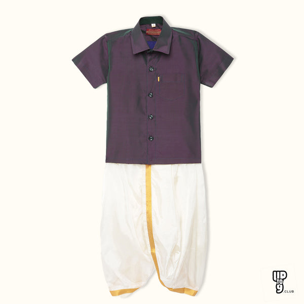 THANGAMAGAN PREMIUM Solid Purple Boys Panjagajam & Shirt Set