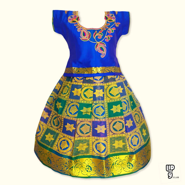 SRI LAKSHMI NARAYANA  Girls Traditional Indian Lehenga Choli Set, Blue,Art Silk - Pick & Pick Pattu Pavadai 717SP