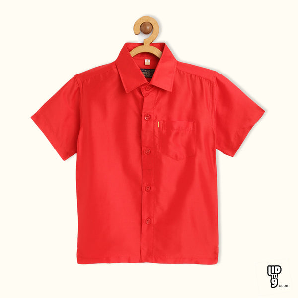 THANGAMAGAN PREMIUM Boys Red Original Regular Fit Solid Casual Shirt