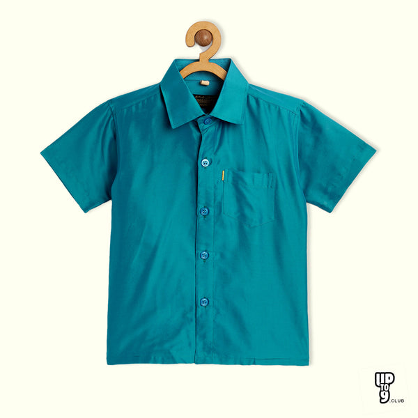 THANGAMAGAN PREMIUM Boys Blue Original Regular Fit Solid Casual Shirt