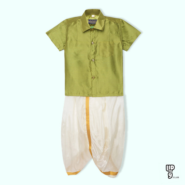 THANGAMAGAN PREMIUM Solid Green Boys Panjagajam & Shirt Set