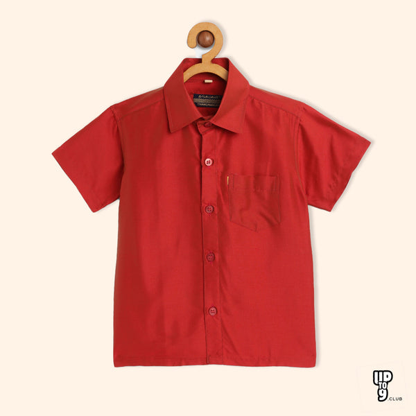 THANGAMAGAN PREMIUM Boys Red Original Regular Fit Solid Casual Shirt