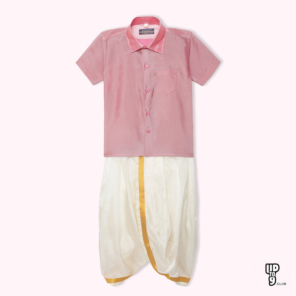 THANGAMAGAN PREMIUM Solid Pink Boys Panjagajam & Shirt Set