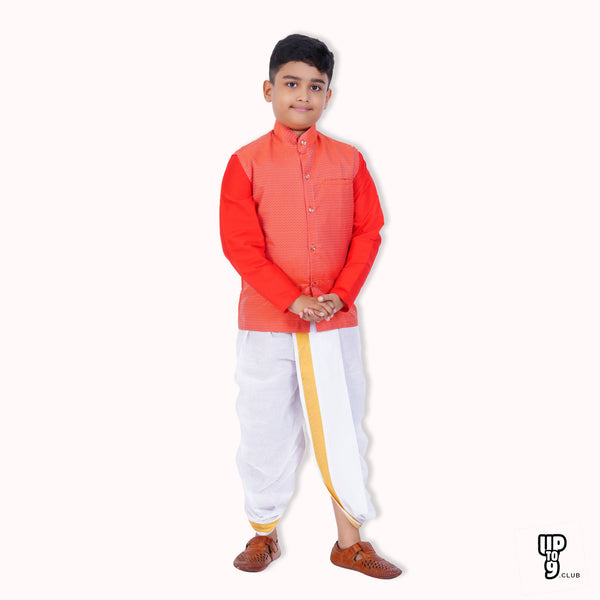 SKV ETHNIVERSE Padmaavathi's Ethnic wear for Boys Kurta and Pancha set - Pink color