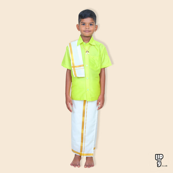 ROYAL TRENDY'S  Ethnic Wear Boys' Art Silk Shirt & Dhoti Set - Green color