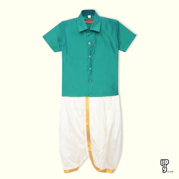 THANGAMAGAN PREMIUM Solid Teal Boys Panjagajam & Shirt Set