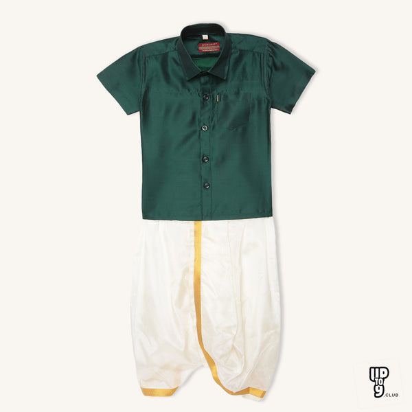 THANGAMAGAN PREMIUM Solid Green Boys Panjagajam & Shirt Set