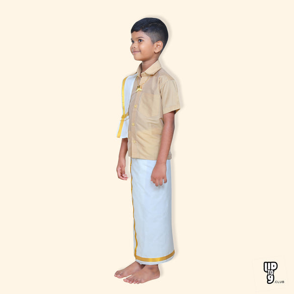 ROYAL TRENDY'S  Ethnic Wear Boys' Art Silk Shirt & Dhoti Set - Begie color