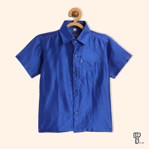 THANGAMAGAN PREMIUM Boys Blue Original Regular Fit Solid Casual Shirt
