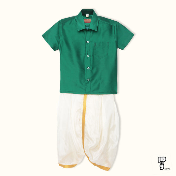 THANGAMAGAN PREMIUM Solid Green Boys Panjagajam & Shirt Set