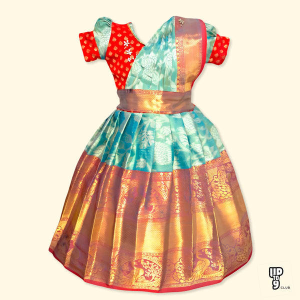 SRI LAKSHMI NARAYANA  Girls Traditional Indian Lehenga Choli Set, Blue ,Banarasi  Silk Pattu Pavada