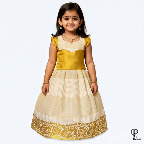 SRI LAKSHMI NARAYANA  Girls Traditional Indian Lehenga Choli Set, Yellow, Cotton Jacquard  Pattu Pavada 434SP