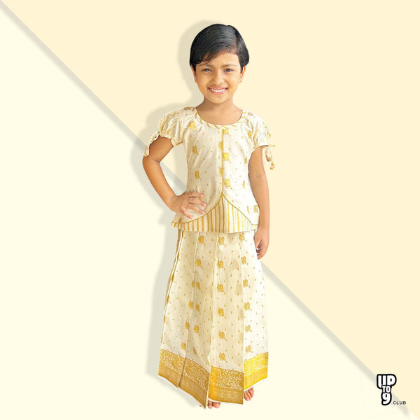 CHEALA FAB'S PREMIUM ethnic pure Cotton Silk Lehenga Choli Set, White & Gold designed Top With Full Length White & Gold Designed skirt Pattu Pavada