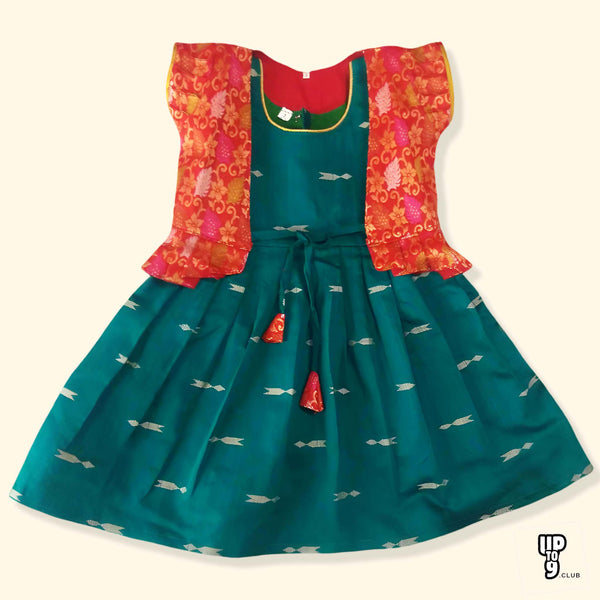 SRI LAKSHMI NARAYANA  Girls Traditional Indian Lehenga Choli Set, Green,Banaras Cotton Pattu Pavada