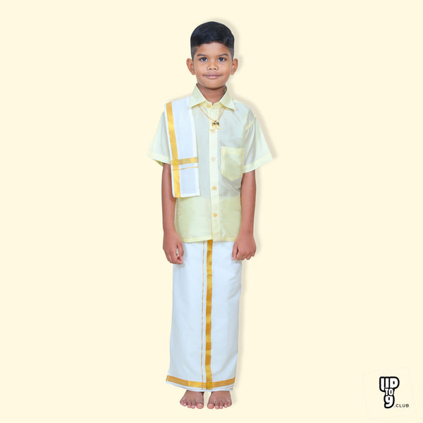 ROYAL TRENDY'S  Ethnic Wear Boys' Art Silk Shirt & Dhoti Set - Yellow color