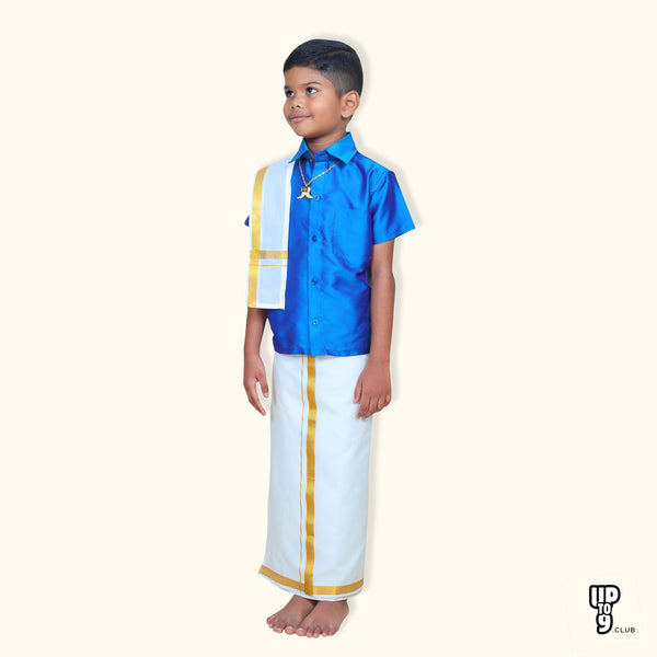 ROYAL TRENDY'S  Ethnic Wear Boys' Art Silk Shirt & Dhoti Set - Bluecolor