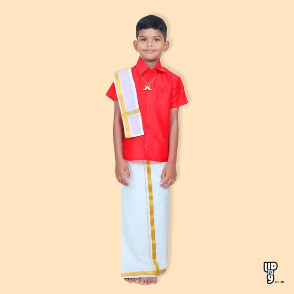 ROYAL TRENDY'S  Ethnic Wear Boys' Art Silk Shirt & Dhoti Set - Red color