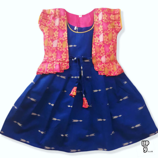 SRI LAKSHMI NARAYANA  Girls Traditional Indian Lehenga Choli Set, Blue,Banaras Cotton Pattu Pavada F0307