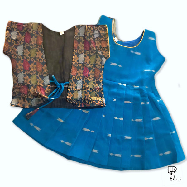 SRI LAKSHMI NARAYANA  Girls Traditional Indian Lehenga Choli Set, Blue,Banaras Cotton Pattu Pavada