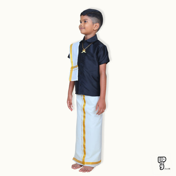 ROYAL TRENDY'S  Ethnic Wear Boys' Art Silk Shirt & Dhoti Set - Black color