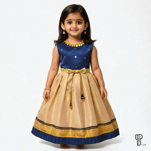 SHREE DEVI  Girls Traditional Indian Lehenga Choli Set, Blue ,Mono Banglori Silk Tissue Cotton Pattu Pavada