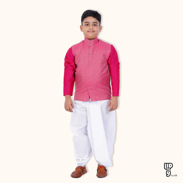 SKV ETHNIVERSE Padmaavathi's Ethnic wear for Boys Kurta and Pancha set -  Pink color