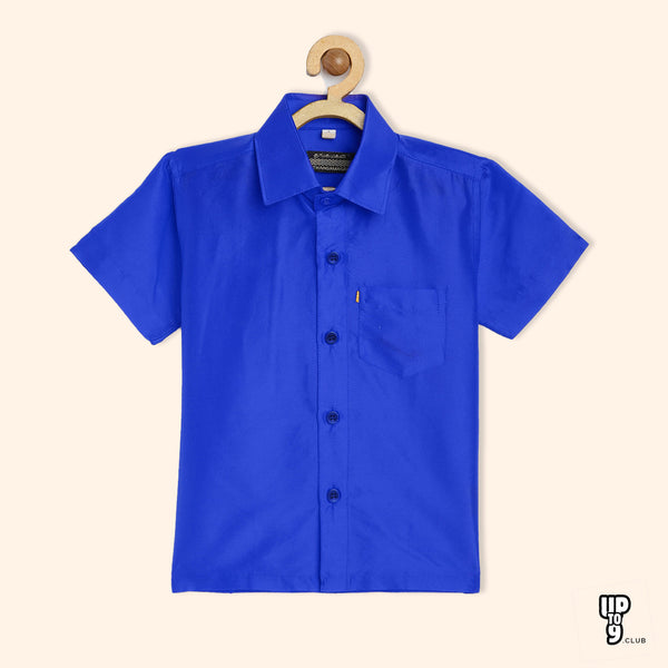 THANGAMAGAN PREMIUM Boys blue Original Regular Fit Solid Casual Shirt