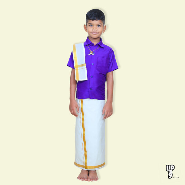 ROYAL TRENDY'S  Ethnic Wear Boys' Art Silk Shirt & Dhoti Set - Purple color