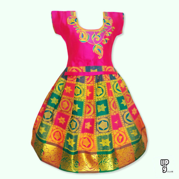 SRI LAKSHMI NARAYANA  Girls Traditional Indian Lehenga Choli Set, Pink ,Art Silk - Pick & Pick Pattu Pavada 717SP