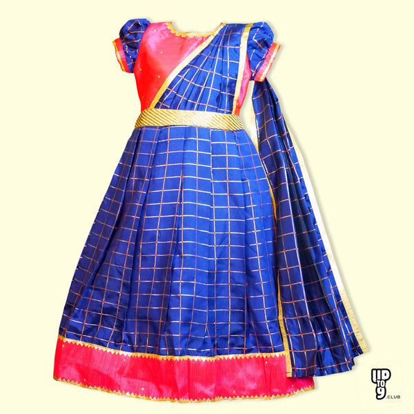 SHREE DEVI  Girls Traditional Indian Lehenga Choli Set, Blue ,Mono Banglori Silk Taffeta Pattu Pavada Half Saree