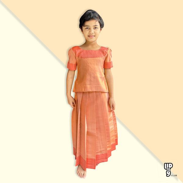 CHEALA FAB'S PREMIUM ethnic pure Cotton Silk Lehenga Choli Set, Orange designed Top With Full Length Orange Designed skirt Pattu Pavada