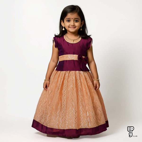 SRI LAKSHMI NARAYANA  Girls Traditional Indian Lehenga Choli Set, Maroon , Banarasi Silk Pattu Pavada 345SP