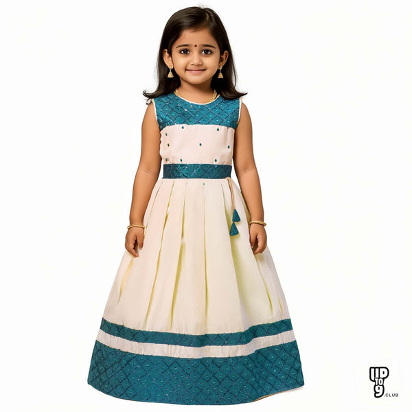 SHREE DEVI  Girls Traditional Indian Lehenga Choli Set, Green,Tissue Cotton Pattu Pavada Frock