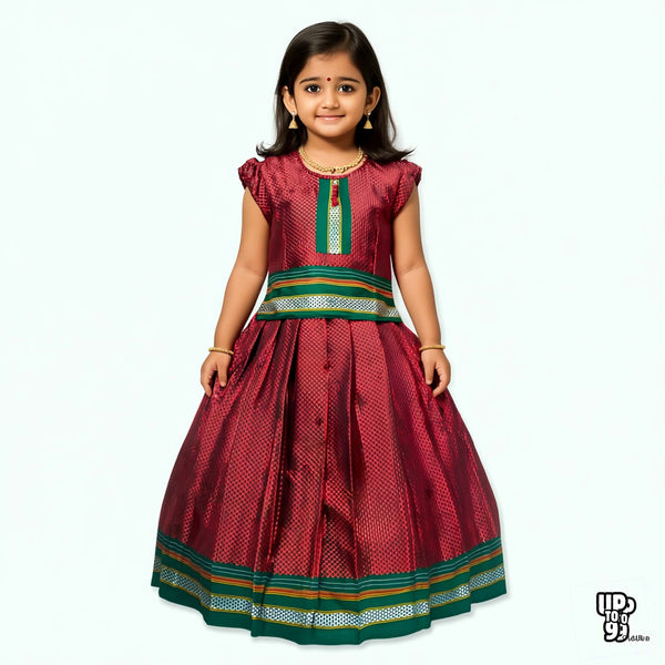 SRI LAKSHMI NARAYANA  Girls Traditional Indian Lehenga Choli Set, Maroon, Khun Silk Pattu Pavada 504SP
