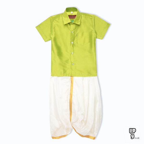 THANGAMAGAN PREMIUM Solid Green Boys Panjagajam & Shirt Set