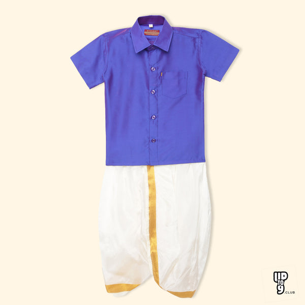 THANGAMAGAN PREMIUM Solid Purple Boys Panjagajam & Shirt Set