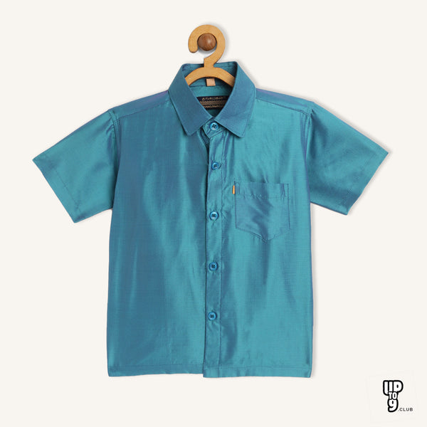 THANGAMAGAN PREMIUM Boys Blue Original Regular Fit Solid Casual Shirt
