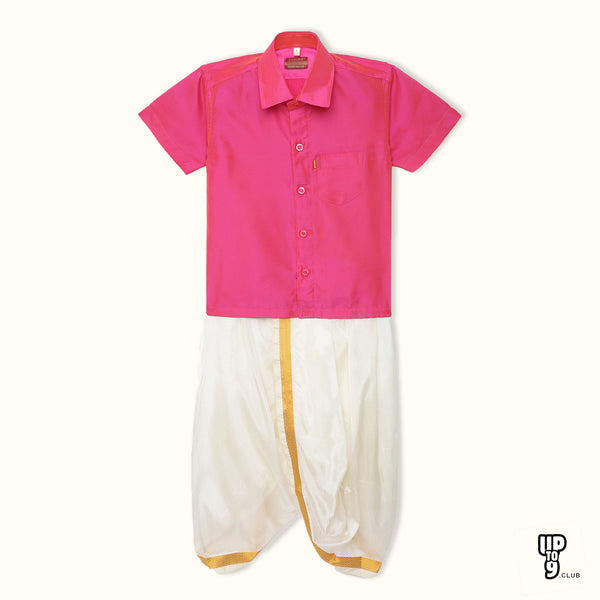 THANGAMAGAN PREMIUM Solid Pink Boys Panjagajam & Shirt Set